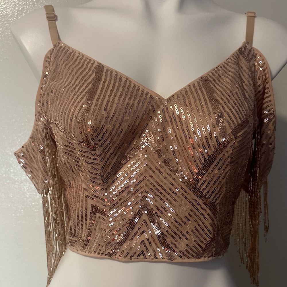 SHEIN Glittering Sequin Beige Crop Top